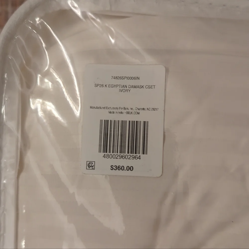 Biltmore damask Stripe Egyptian Cotton Ivory Comforter Set And 2 King Shams New